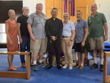 From left to right: Janice Eraeut [Councillor, Liturgical Assistant and Treasurer]; Brett Fitzsimmons [Councillor and Musician]; Randal Dennings [People’s Warden  Liturgical Assistant and Pastoral Care Coordinator]; Revd Morris Rangiwai [Priest in Charge]; Heather Walker [Priest’s Warden, Liturgical Assistant and Synod Representative], Tim Bradhurst [Councillor and IT committee member] and Andrew Coates [Councillor,  IT committee member and Nominator]