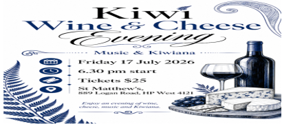 Kiwi Wine and Cheese Evening 17th July 2026
